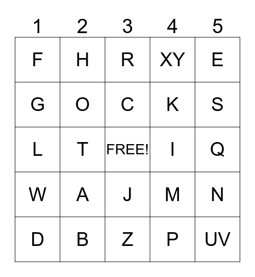 ALPHABET Bingo Card