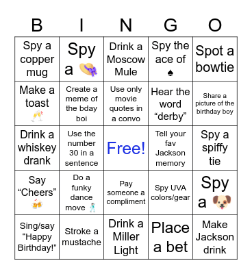 Jackson’ Derby 30! Bingo Card