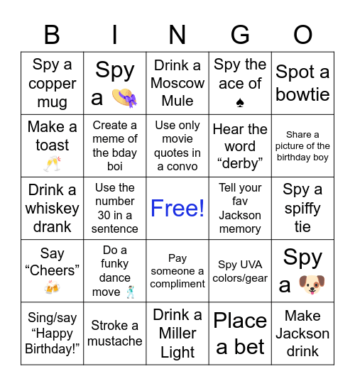 Jackson’ Derby 30! Bingo Card