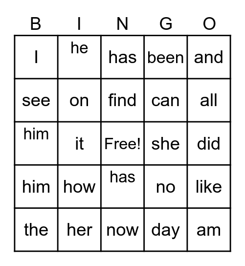 Veronica's Sight Words Bingo Card