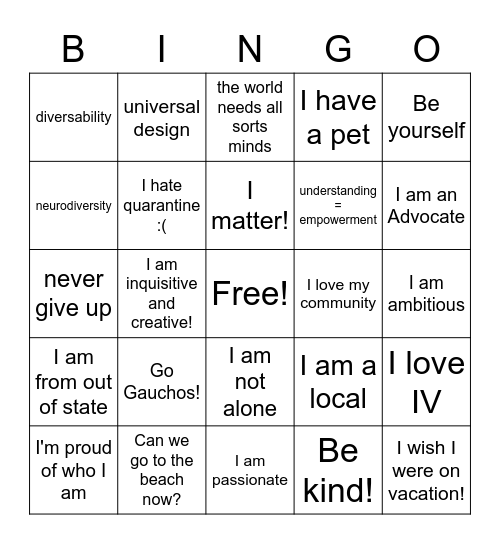 Welcome! Bingo Card