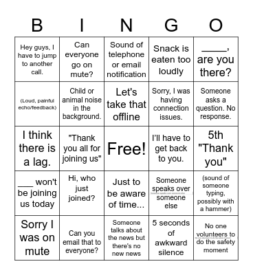 Conference Call Bingo Card