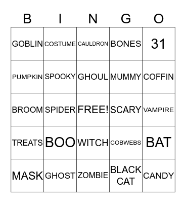 MRS.VIEIRA'S HALLOWEEN BINGO Card