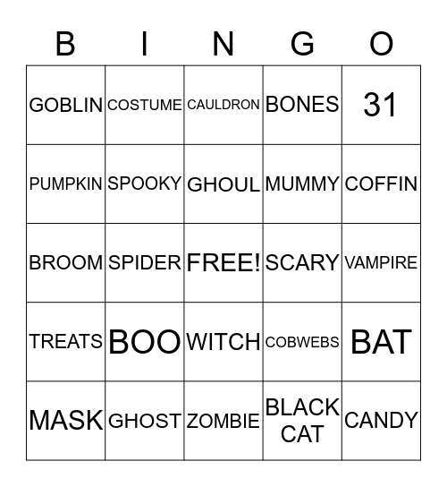 MRS.VIEIRA'S HALLOWEEN BINGO Card