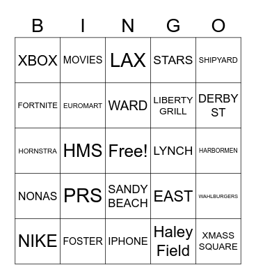 Hingham Bingo Card