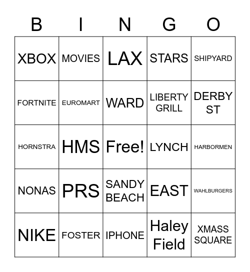 Hingham Bingo Card