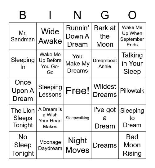 SLEEP Bingo Card