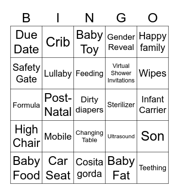 Vicky's BABY SHOWER BINGO Card