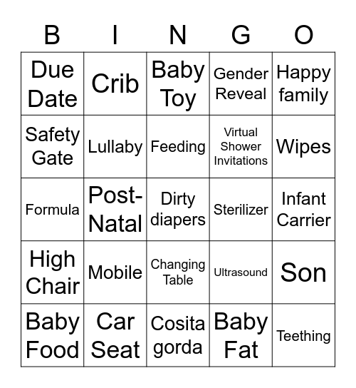 Vicky's BABY SHOWER BINGO Card