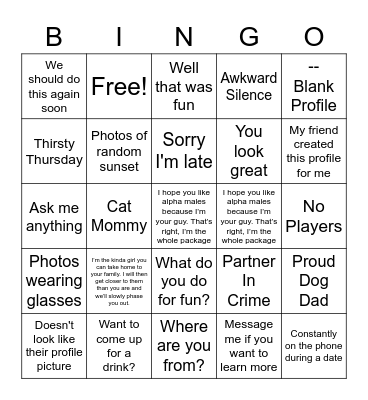 Quarantine Dating Bingo Card