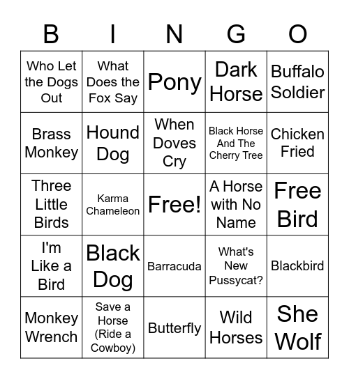 ANIMALS Bingo Card