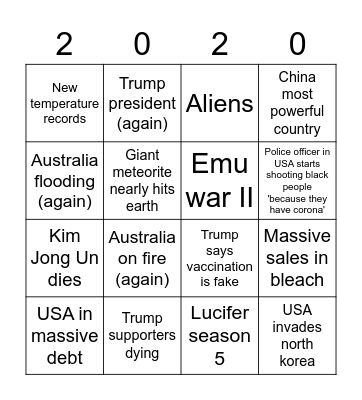 2020 bingo Card