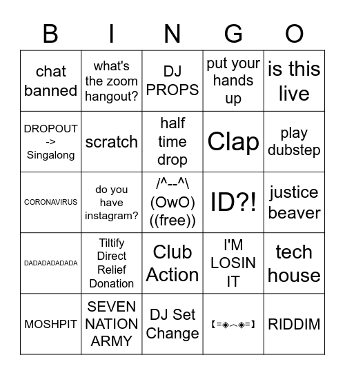 FESTIVAL DRINKING GAME Bingo Card
