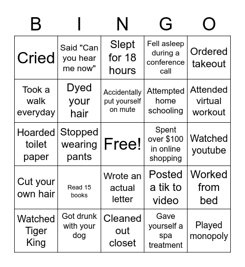 Accenture Quarantine Bingo Card