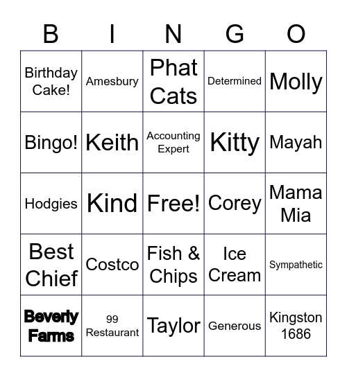 Gail's Birthday Bingo Card