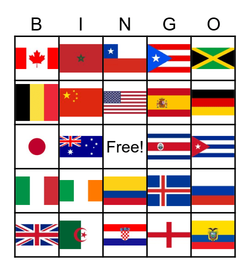 Flags Around the World Bingo Card