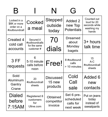 Inside Sales Bingo Card