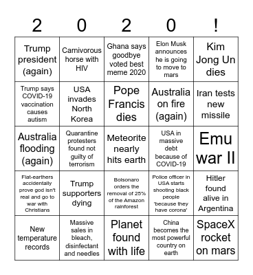 2020 bingo Card
