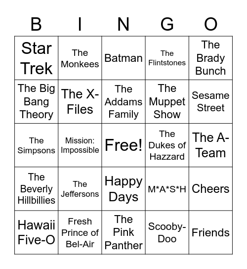 TV Theme Songs Bingo Card