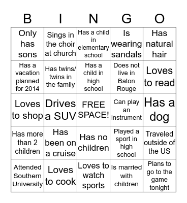 In Loving Arms Bingo Card