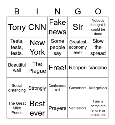 Coronavirus Update Bingo Card