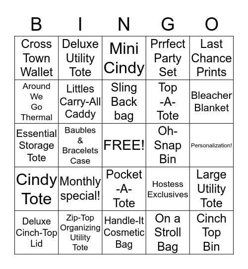 Thirty-One Gifts Bingo Card