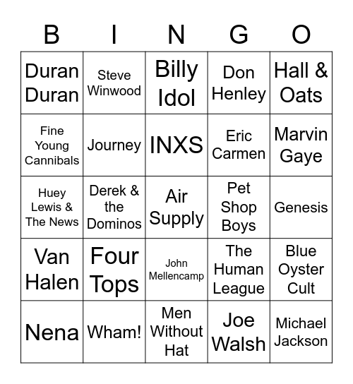 Totally 80's Bingo Card