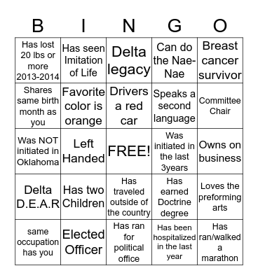 Oklahoma Sooner City Alumane Chapter Bingo Card