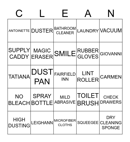HOUSEKEEPING Bingo Card