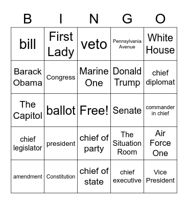 Presidential BINGO Card