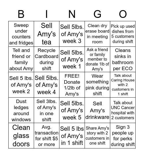 Amy's Blend Bingo Card