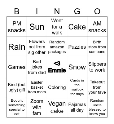 Birthday quarantine Bingo Card