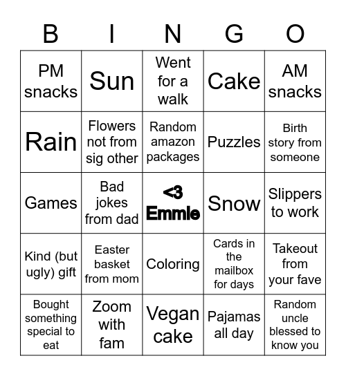 Birthday quarantine Bingo Card
