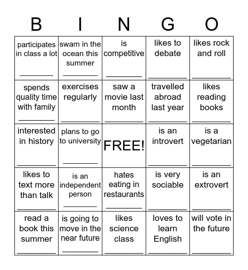Untitled Bingo Card