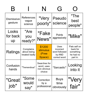 Trumps Press Briefing Bingo Card