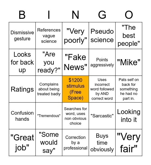 Trumps Press Briefing Bingo Card