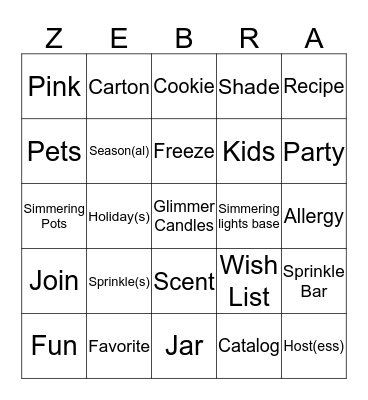 Pink Zebra Bingo Card