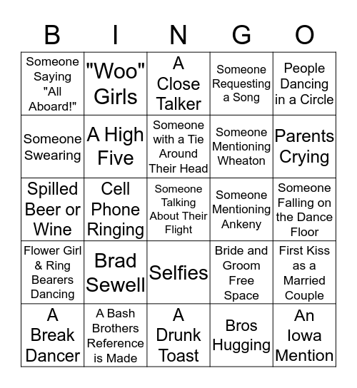 Wedding Bingo! Bingo Card