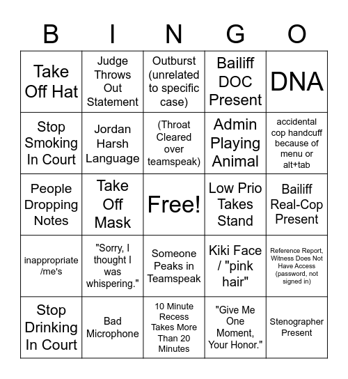 Court Bingo Card