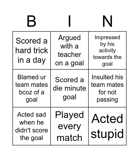 Yusuf's game Bingo Card