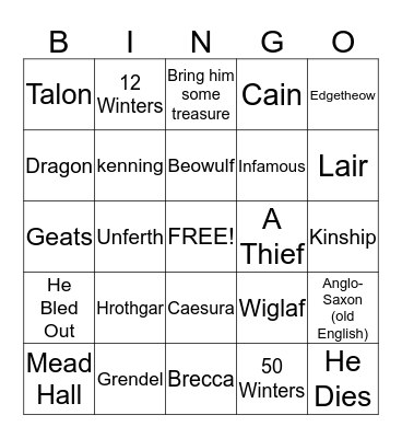 Beowulf Bingo Card
