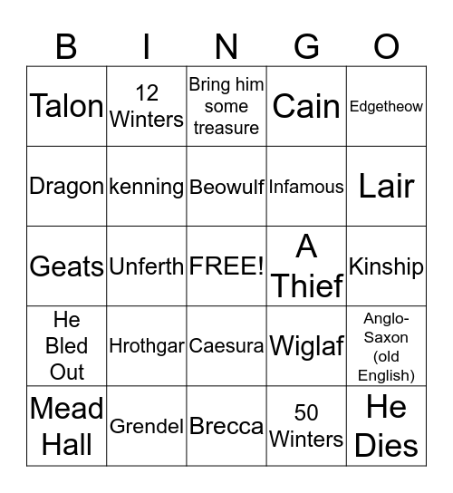 Beowulf Bingo Card