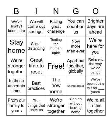 2020 Advertising Bingo Card