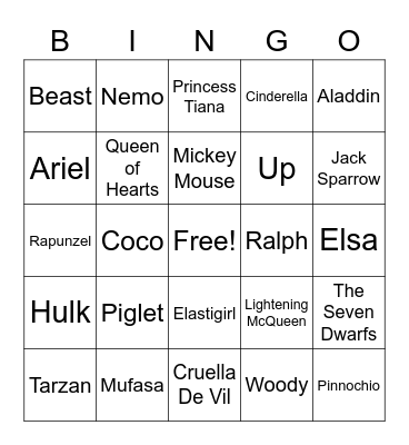 DISNEY PIXAR Bingo Card