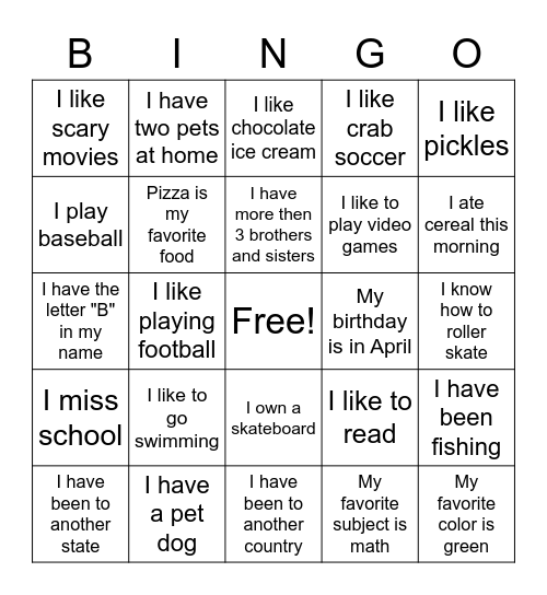 Friend Bingo Card