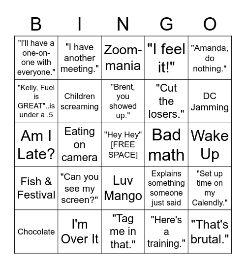 Zoom Bingo Card