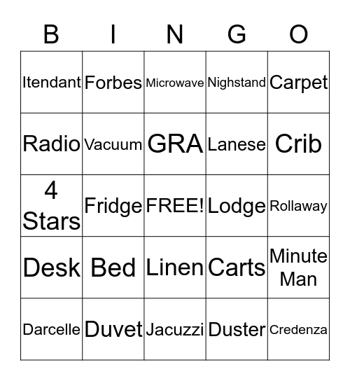 Housekeeping Week Bingo Card