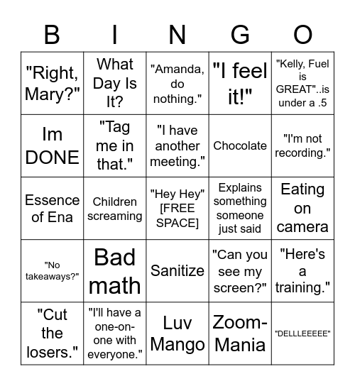 Zoom Bingo Card