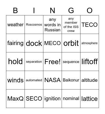 Progress MS-14 Launch Bingo Card