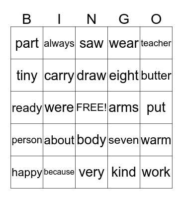 Theme 8 Bingo Card
